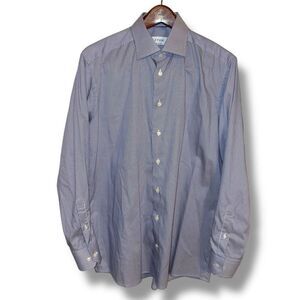 Eton Contemporary Blue Bengal Striped Twill Semi Spread Dress Shirt XL 17